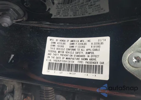 2014 Honda Accord Lx из США, поврежденный, VIN 1HGCR2F30EA126104